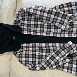 Eddie Bauer Black and White Plaid Shirt with Hoodie